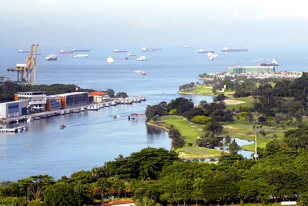 View of Singapore from Carlsberg Tower in Sentosa, Singapore, Southeast Asia, Asia