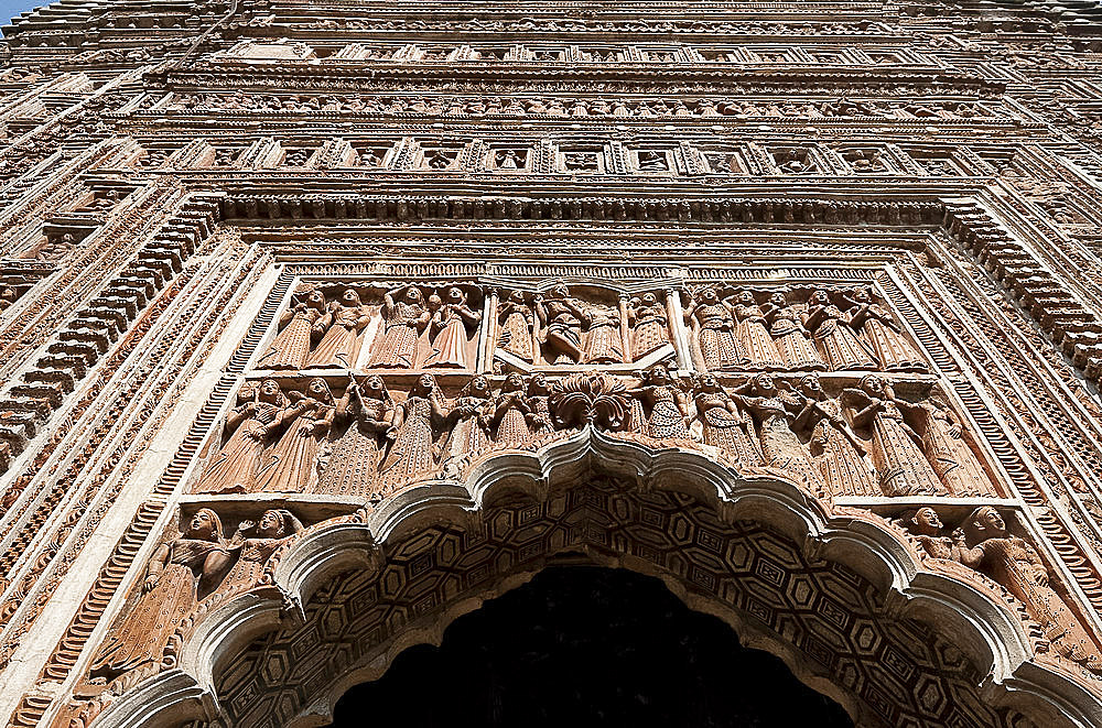 Pratapeshwar terracotta Hindu Temple, built in the 19th century, ornately carved with beautiful imagery, Kalna, West Bengal, India, Asia