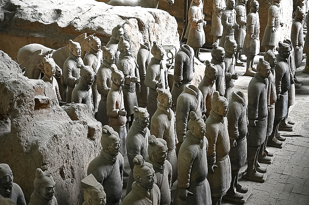 Terracotta Army, soldiers and a horse, buried with Emperor Qin Shi Huang in 210-209 BC, UNESCO World Heritage Site, Xian, Shaanxi, China, Asia