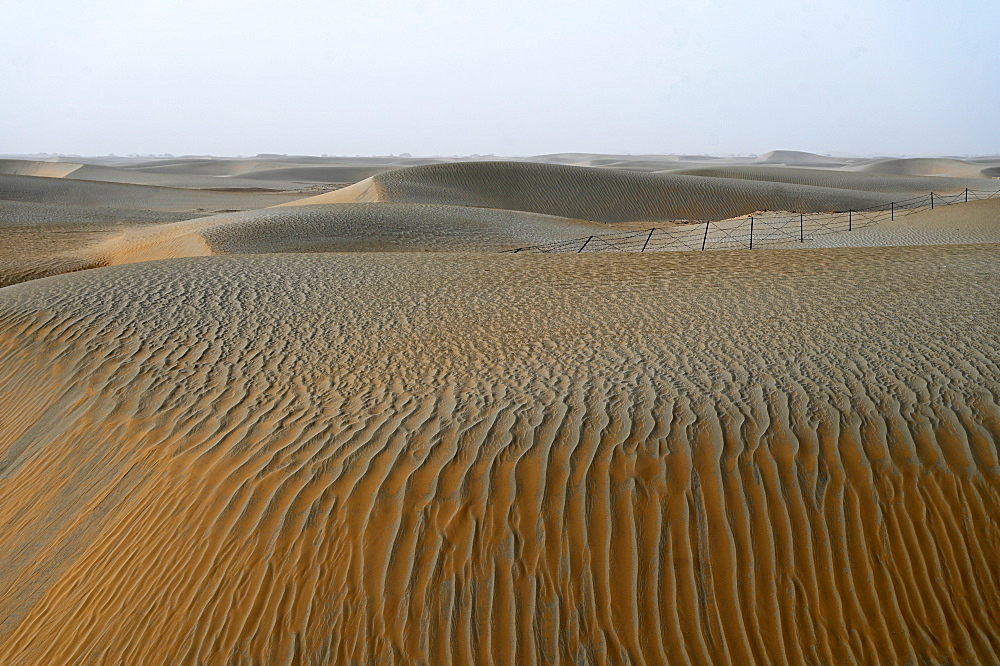 Undulating wind blown sands in the Taklamakan desert, Hotan, Xinjiang Uyghur region, China, Asia