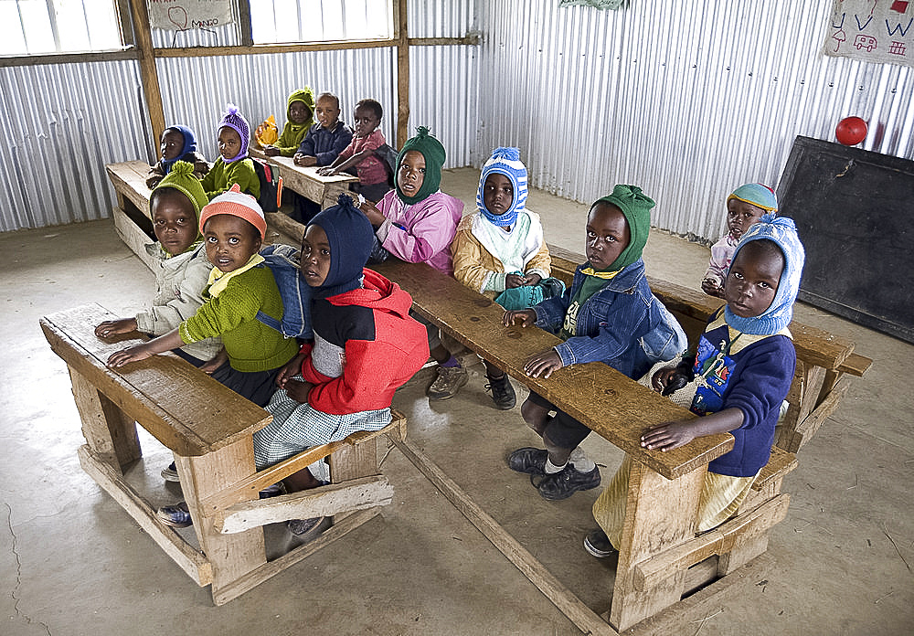 Nursery schoolchildren in new classroom, Ngeteti Primary School, Rift Valley, Kenya, East Africa, Africa