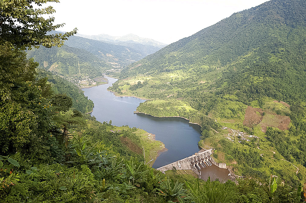 Newly constructed hydro electric dam in the hilly Kimin district of Arunachal Pradesh, India, Asia