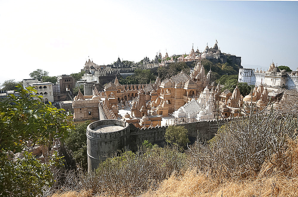 Sacred site of Shatrunjay, containing 863 Jain temples considered holiest of all pilgrimage places by Jains, Palitana, Gujarat, India, Asia