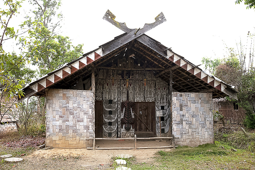 Manipuri tribal house in the Heritage Centre in Andro Scheduled Caste village run by the Mutua Museum, Manipur, India, Asia