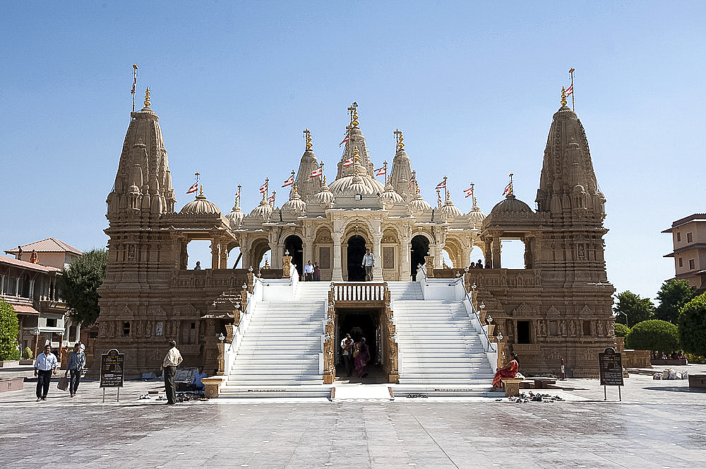 The carved white marble Jain Swaminarayan temple, Gondal, Gujarat, India, Asia