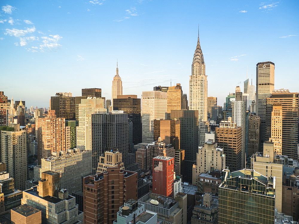 Manhattan skyscrapers including the Empire State Building and Chrysler Building, Manhattan, New York City, New York, United States of America, North America