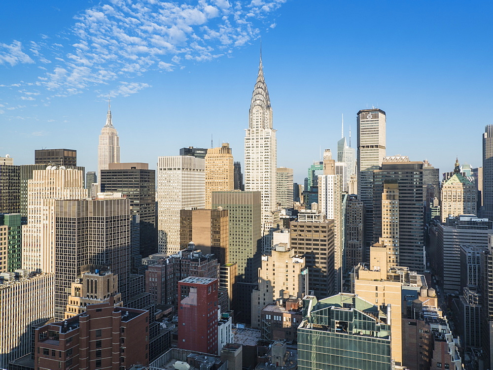 Manhattan skyscrapers including the Empire State Building and Chrysler Building, Manhattan, New York City, New York, United States of America, North America