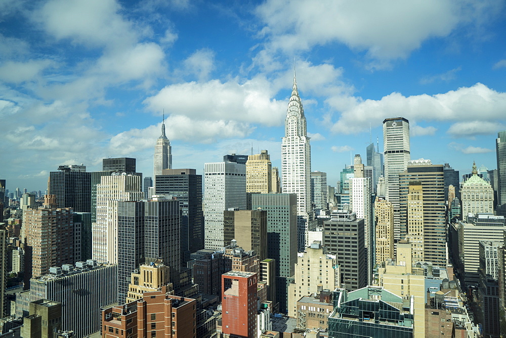 Manhattan skyscrapers inclucing the Empire State Building and Chrysler Building, Manhattan, New York City, New York, United States of America, North America