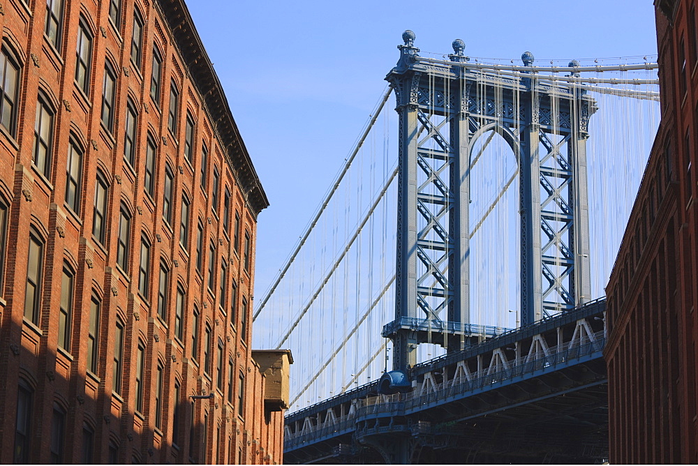 Manhattan Bridge from DUMBO, Brooklyn, New York City, New York, United States of America, North America