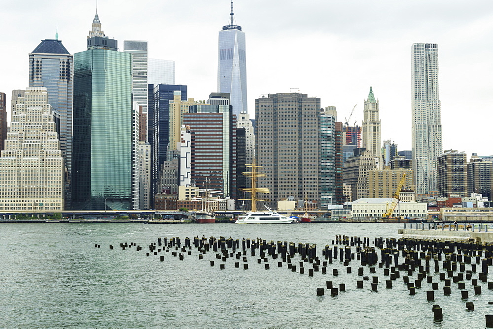 Lower Manhattan skyscrapers including One World Trade Center from across the East River, Financial District, Manhattan, New York City, United States of America, North America