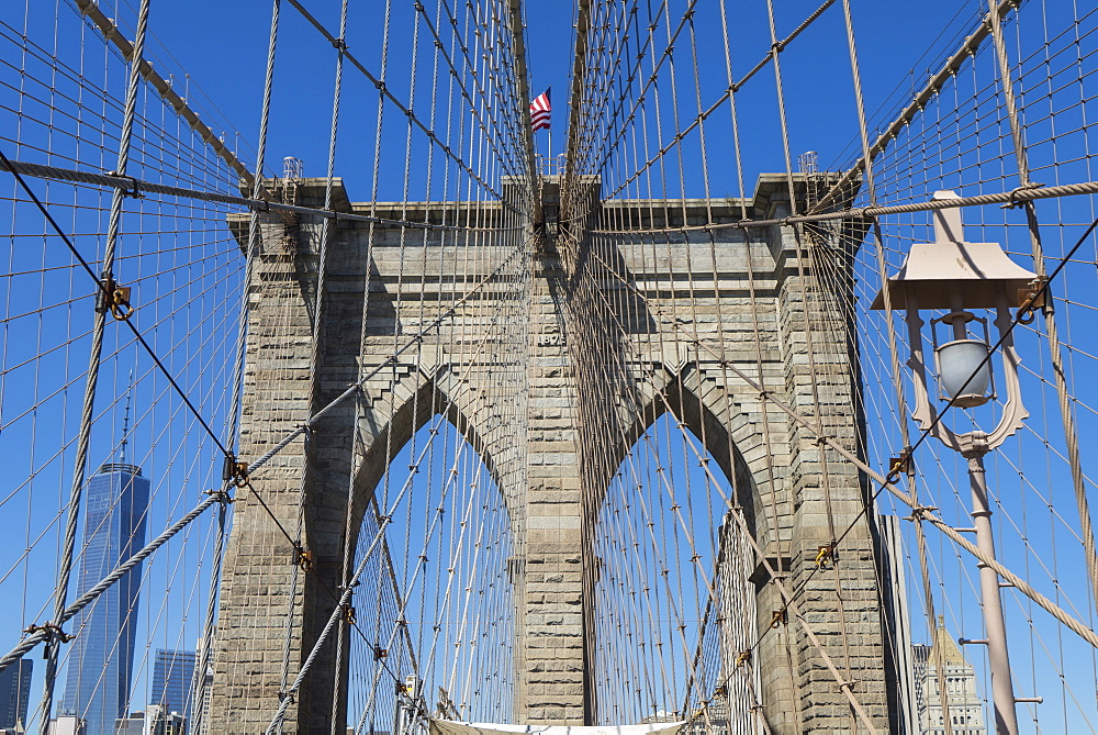 Brooklyn Bridge detail, Brooklyn, New York City, New York, United States of America, North America