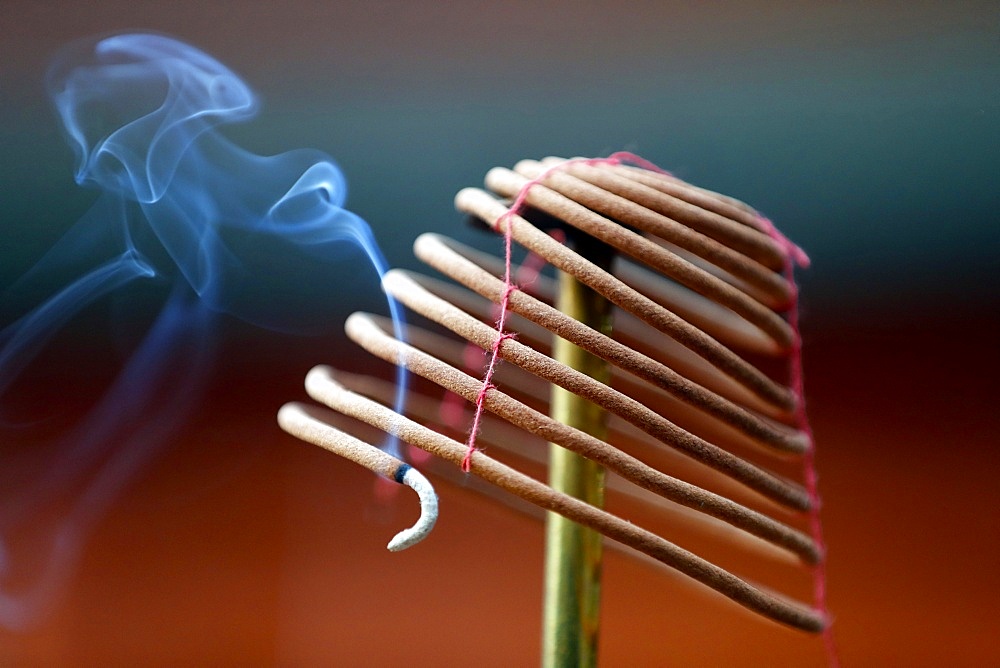 Burning spiral incense sticks in Taoist ceremony, Mau Son Taoist temple, Sapa, Vietnam, Indochina, Southeast Asia, Asia