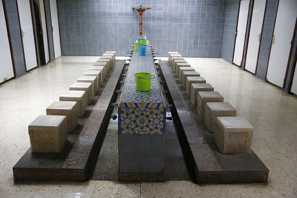 Bathroom for ritual wash, Hassan II Mosque, Casablanca, Morocco, North Africa, Africa