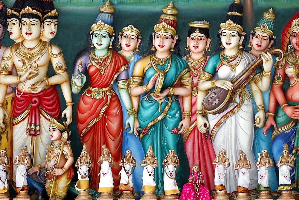 A sculptural frieze depicting Hindu deities, Sri Mahamariamman Hindu Temple, Kuala Lumpur. Malaysia, Southeast Asia, Asia