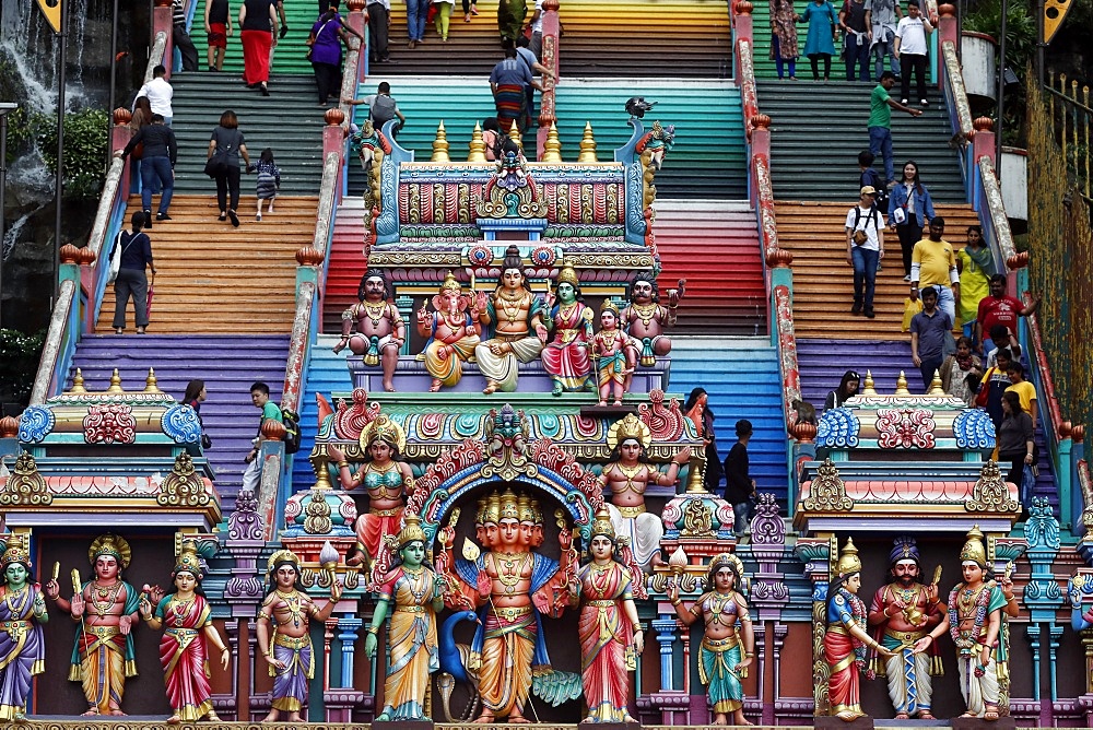 Entrance through the colorful staircase of the Hindu Temple and Shrine of Batu Caves, Kuala Lumpur, Malaysia, Southeast Asia, Asia