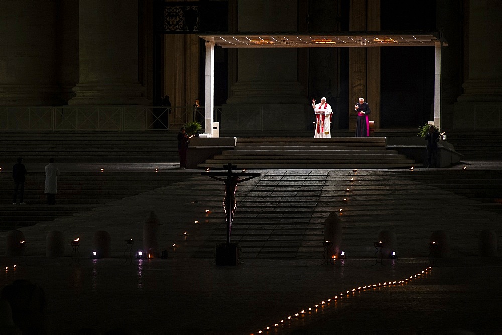 Pope Francis presides over Good Friday's Way of the Cross (Via Crucis) at St. Peter's Square, Vatican, Rome, Lazio, Italy, Europe