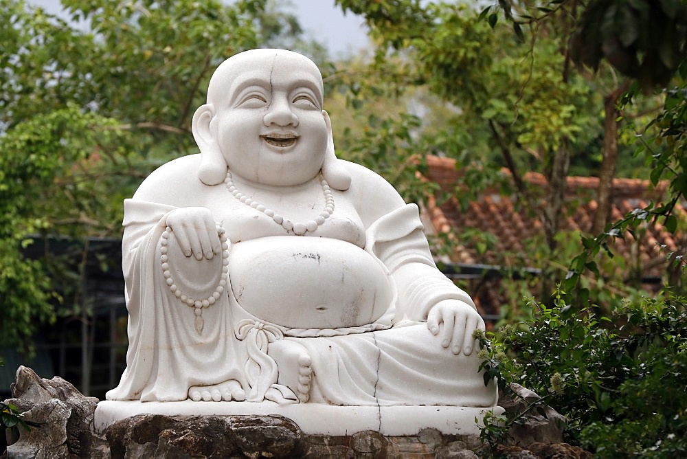 Thien Ung Buddhist temple, smiling Maitreya Buddha, big happy Maitreya Buddha statue, Quy Nhon, Vietnam, Indochina, Southeast Asia, Asia