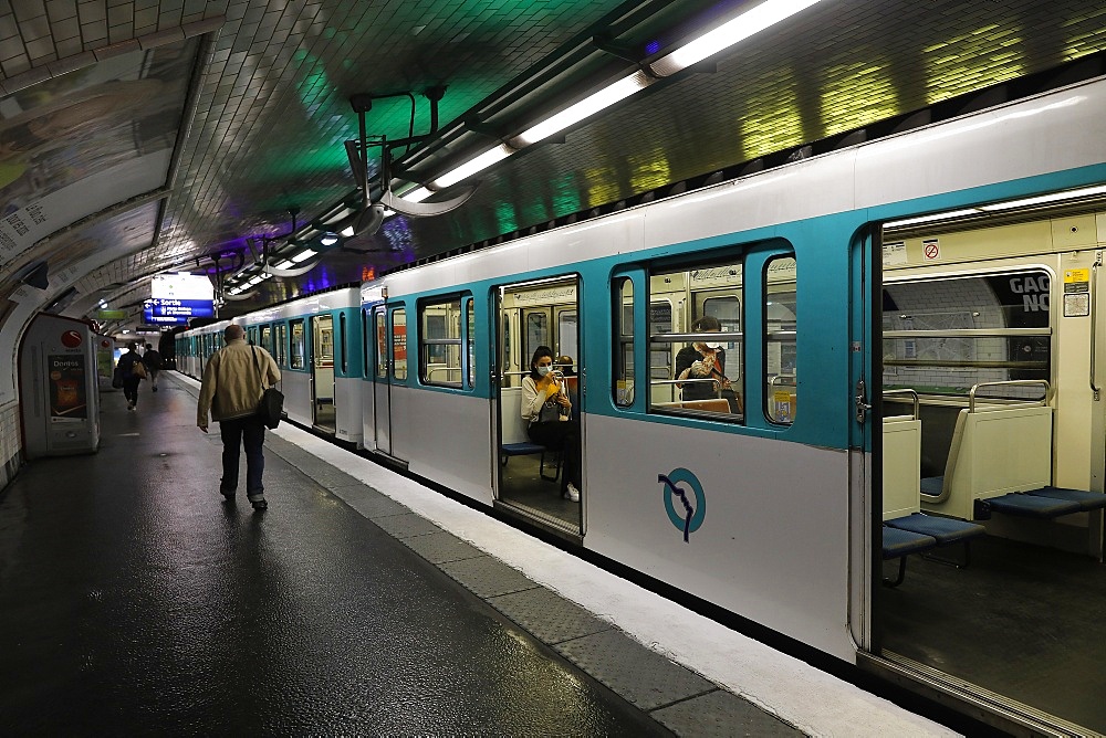 Metro (subway) during lockdown in Paris, France, Europe