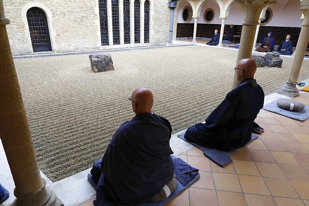 Zazen (Zen meditation) in Orval Trappist Abbey, Belgium, Europe