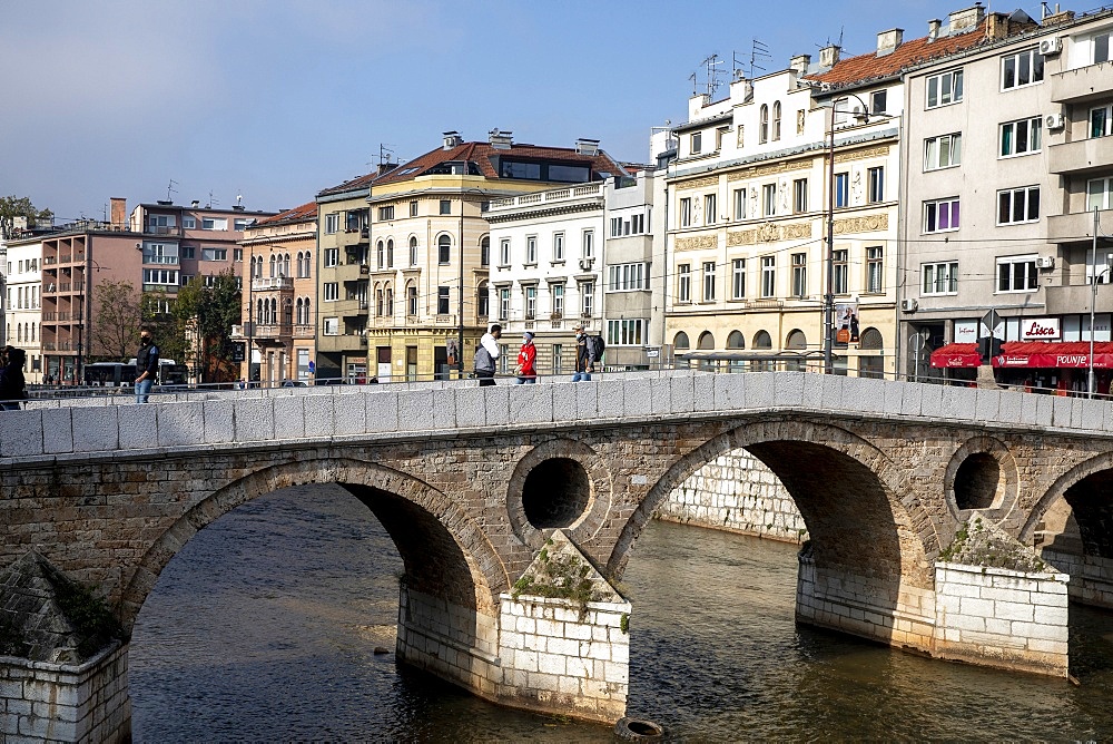 Bridge over the Miljacka River, Sarajevo, Bosnia and Herzegovina, Europe