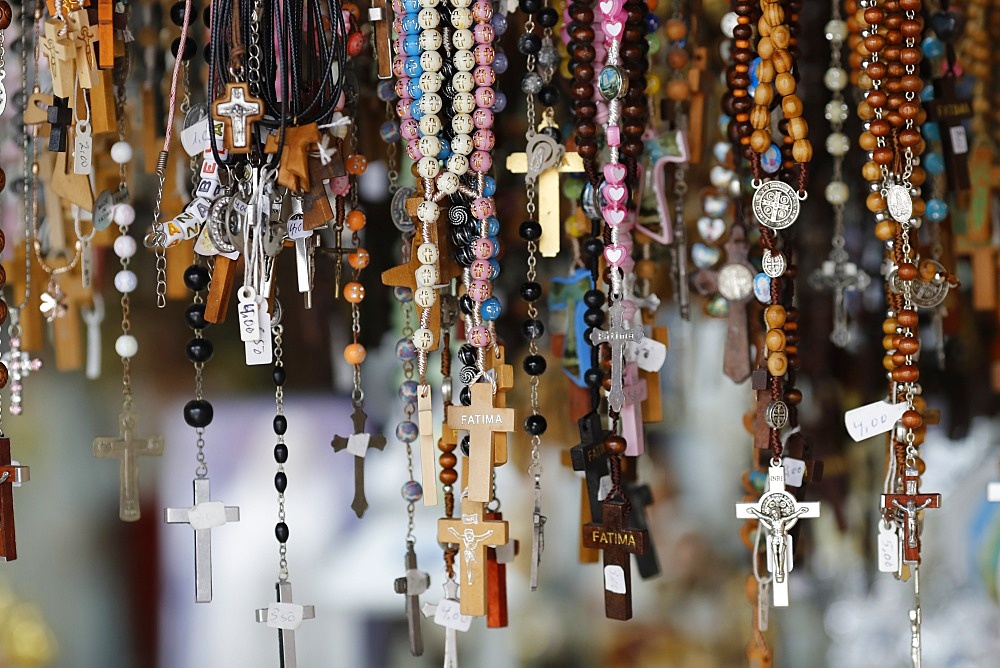 Souvenir shop with Rosary beads and religious medals, Sanctuary of Fatima, Centro, Portugal, Europe