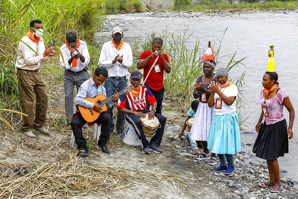 Afro-Ecuadorian group playing bomba and dancing in Valle del Chota, Ecuador, South America