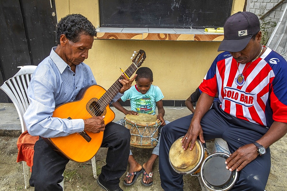 Afro-Ecuadorian musicians in Valle del Chota, Ecuador, South America