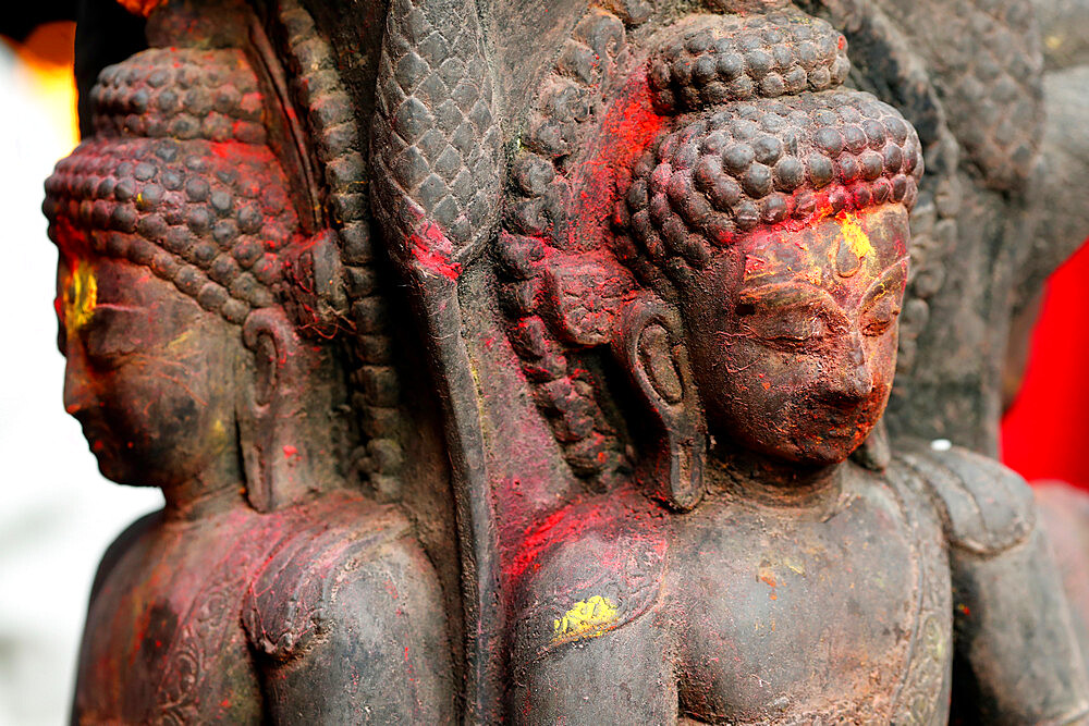 Buddha statue, Buddhist shrine in the street, Kathmandu, Nepal, Asia