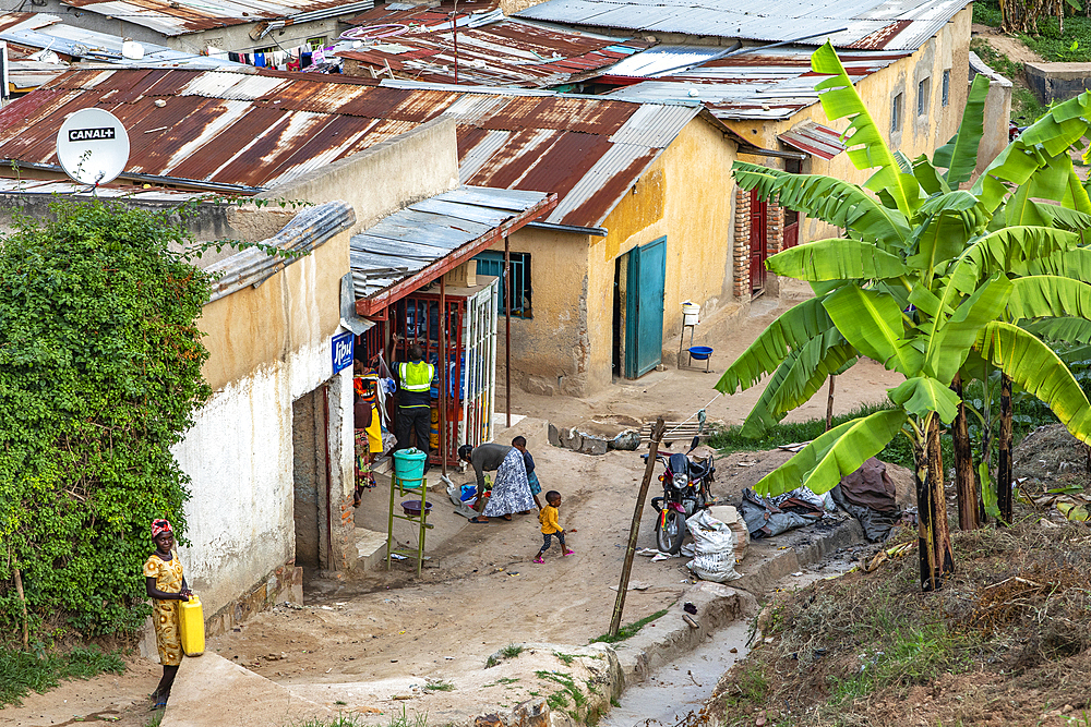 Street with shops in Kigali, Rwanda, Africa