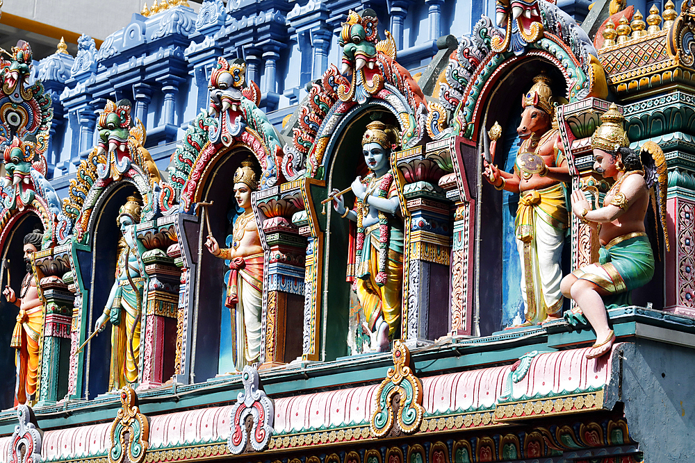 Sri Krishnan Hindu temple, Hindu deities on the Gopuram, Singapore, Southeast Asia, Asia