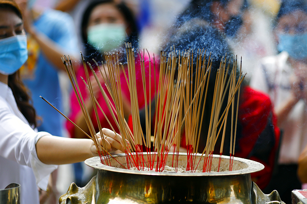 Sri Krishnan Hindu temple, incense sticks offered by devotees, Singapore, Southeast Asia, Asia