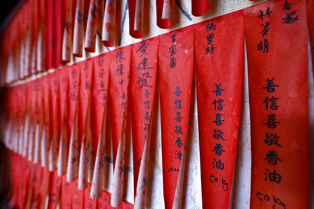 The Thien Hau Temple, the most famous Taoist temple in Cholon, red slips bearing wishes, Ho Chi Minh City, Vietnam, Indochina, Southeast Asia, Asia