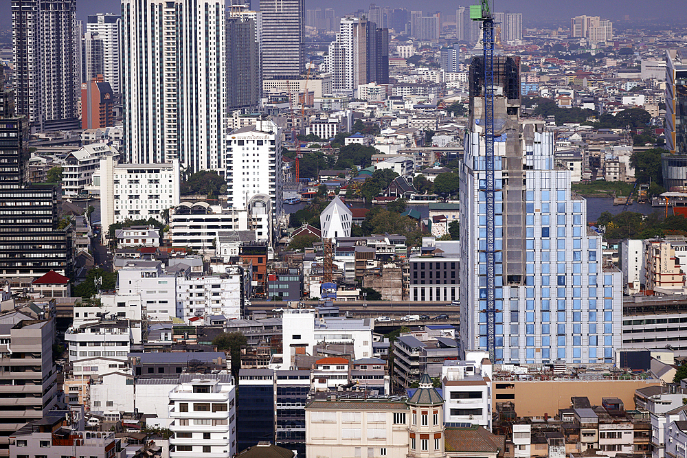 View of Bangkok skyline towards Silom Road, Bangkok, Thailand, Southeast Asia, Asia