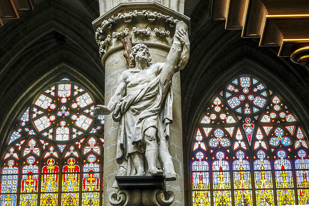 St. Andrew statue, Saints Michael and Gudule Cathedral, Brussels, Belgium, Europe