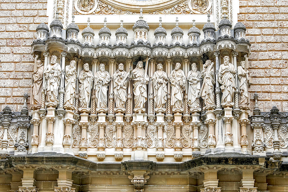 Statues over the church door, Montserrat Monastery, Catalonia, Spain, Europe