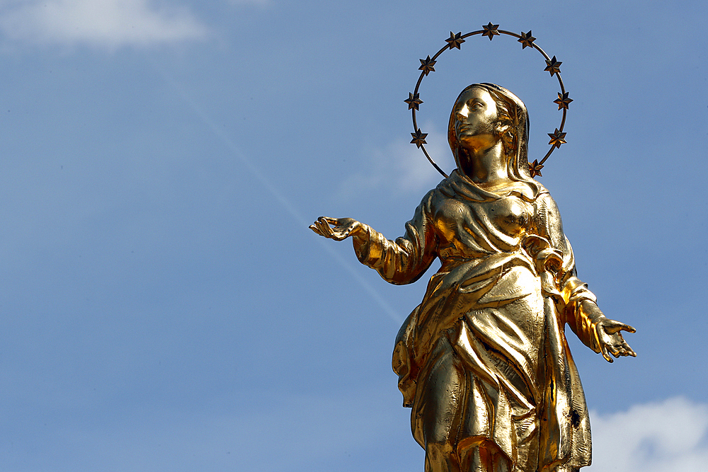 Golden Virgin statue with stars, Valgrisenche, Aosta Valley, Italy, Europe