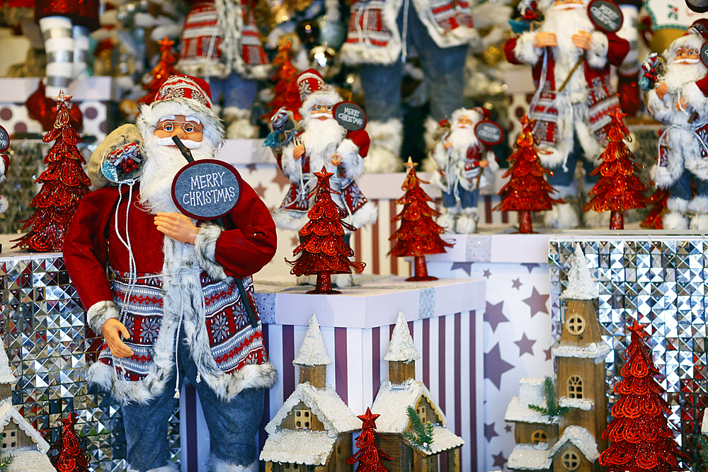 Santa Claus and Christmas decorations, Ho Chi Minh City, Vietnam, Indochina, Southeast Asia, Asia