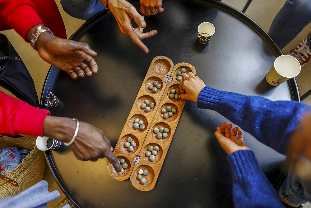 Awele (oware) (warri) (awari) African game, Festival at la Maison Bakhita, Paris, France, Europe