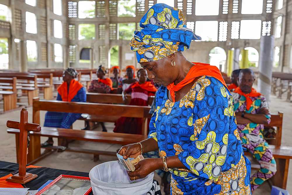 Microfinance and saving group in Our Lady of the Immaculate Conception church, Tohoue, Benin, West Africa, Africa