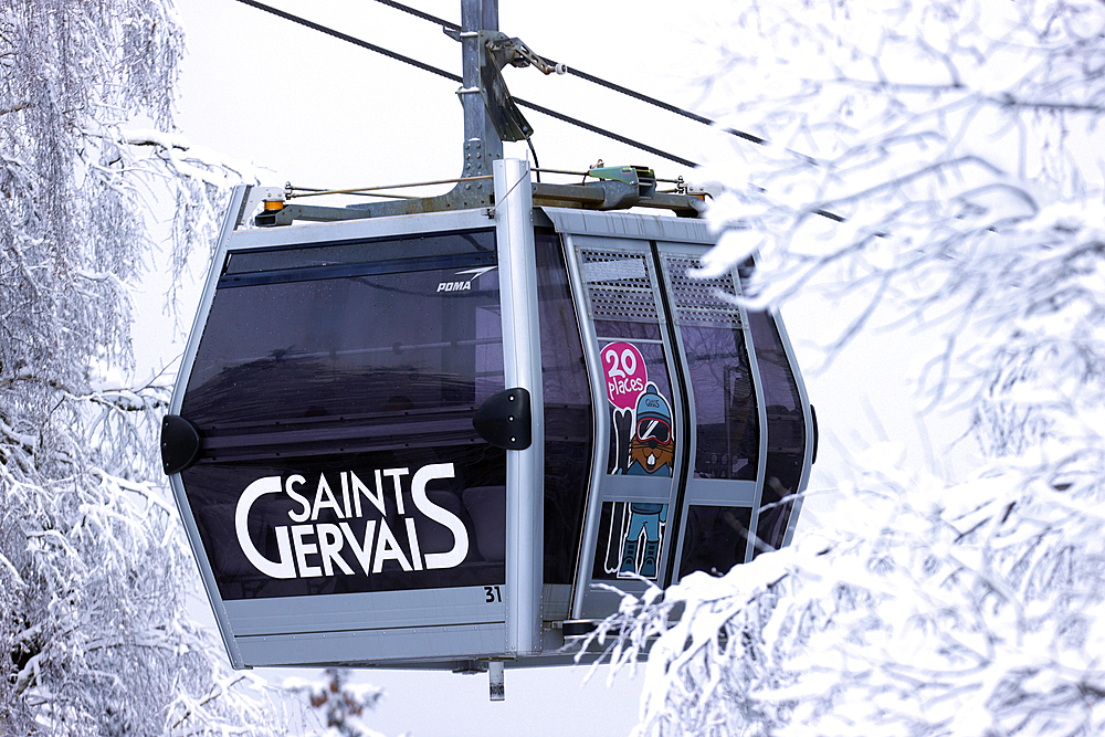 French Alps in winter. Saint Gervais Mont-Blanc village. Famous ski station.