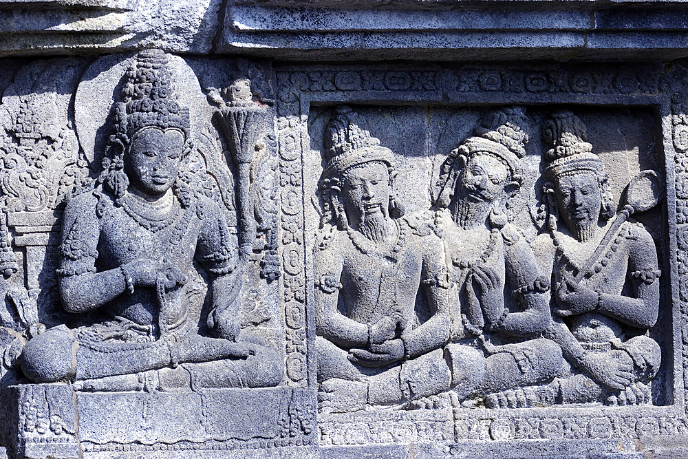 Bas-reliefs of Hindu epic Ramayana and Bhagavata Purana, Prambanan, 9th century Hindu temple, UNESCO, Java, Indonesia