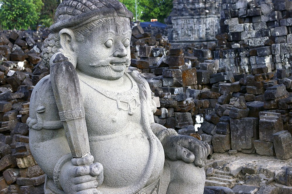 Candi Sewu, part of Prambanan, a 9th-century Hindu temple compound. Stone guardian statue. Java. Indonesia.