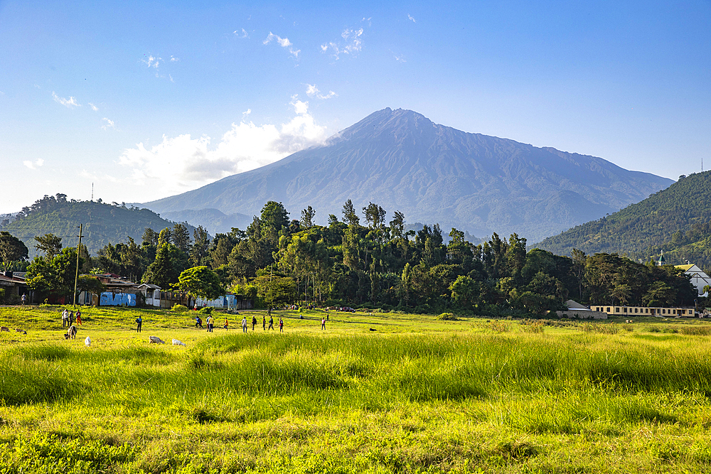 Common field at the foot of Mount Meru in Arusha, Tanzania