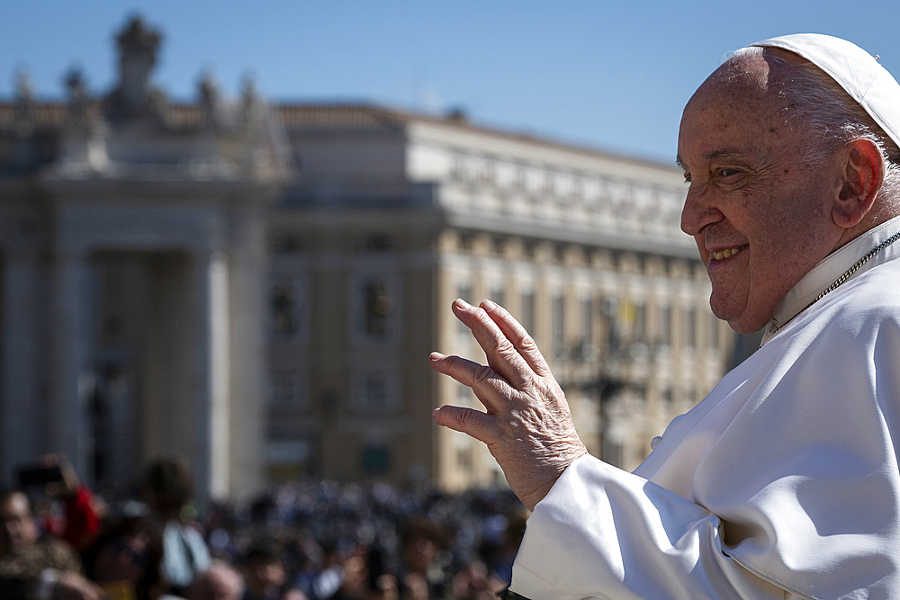 Pope Francis during his weekly general audience at St. Peter's Square at the Vatican on March 20, 2024.