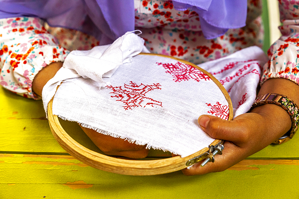 Embroidery workshop for local women run by the Maison de la Visitation Franciscan monastery, Tazert, Morocco.