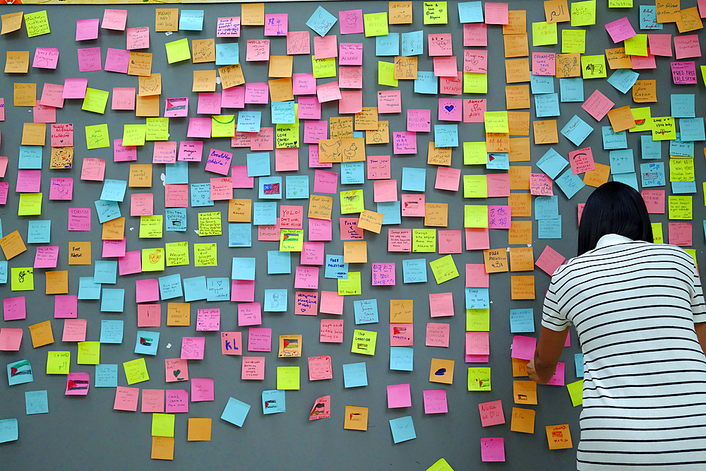 Islamic Arts Museum. Colored postits on a wall. Messages. Kuala Lumpur. Malaysia.