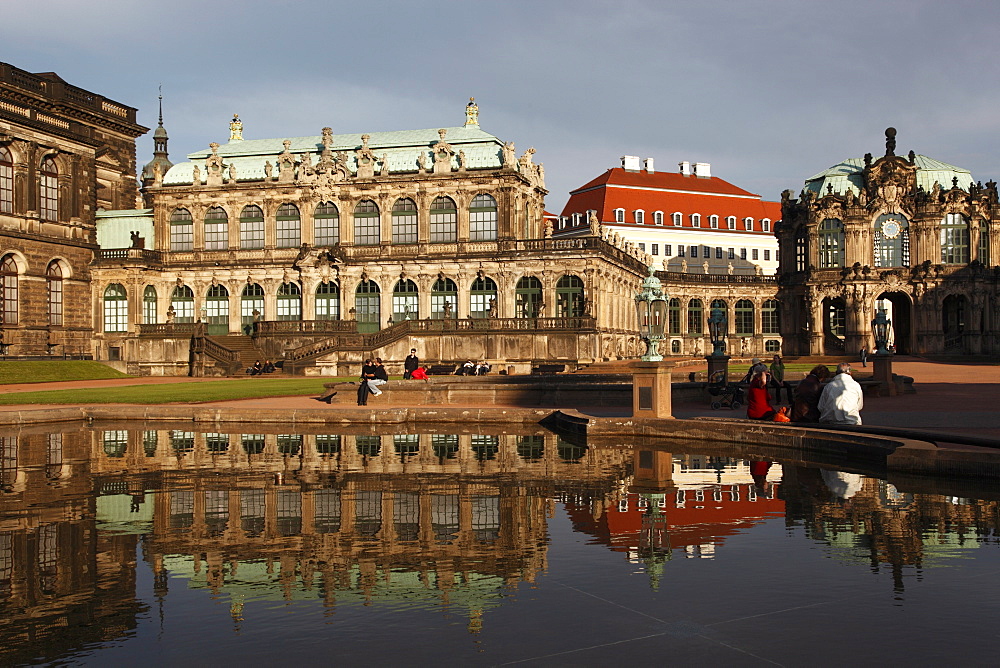 Mathematical-Physical Sciences Salon, Rampart Pavilion and reflection, Zwinger Palace, Dresden, Saxony, Germany, Europe