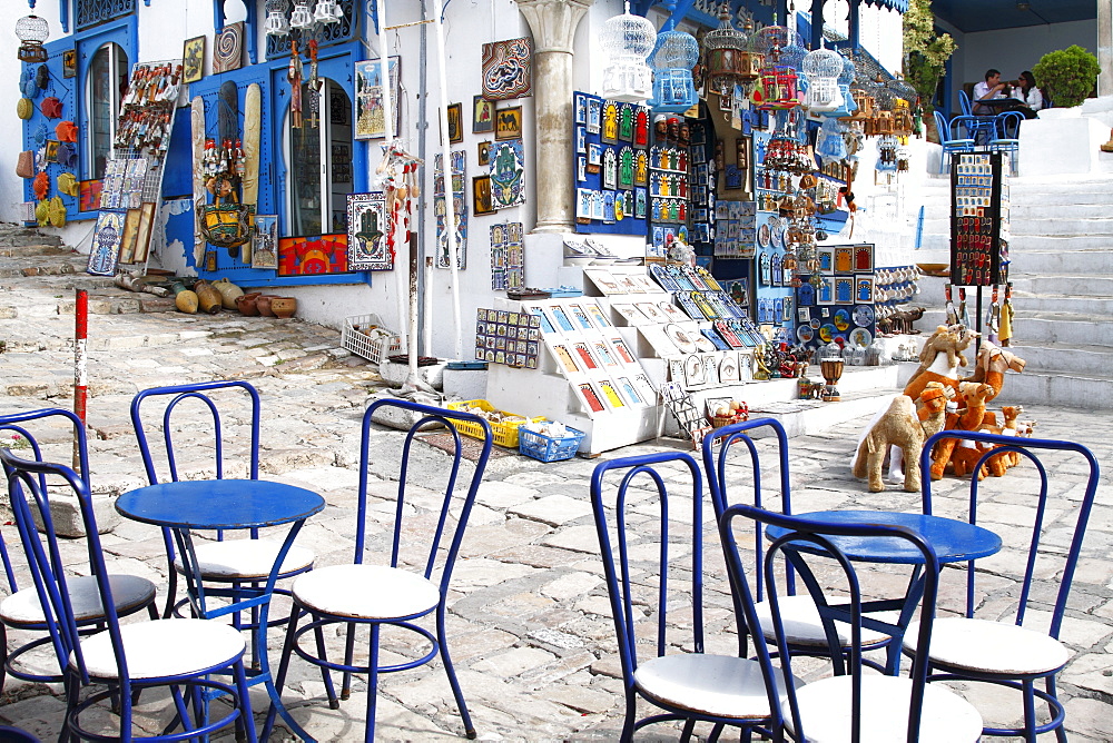 Cafe and souvenir shop, Sidi Bou Said, Tunisia, North Africa, Africa