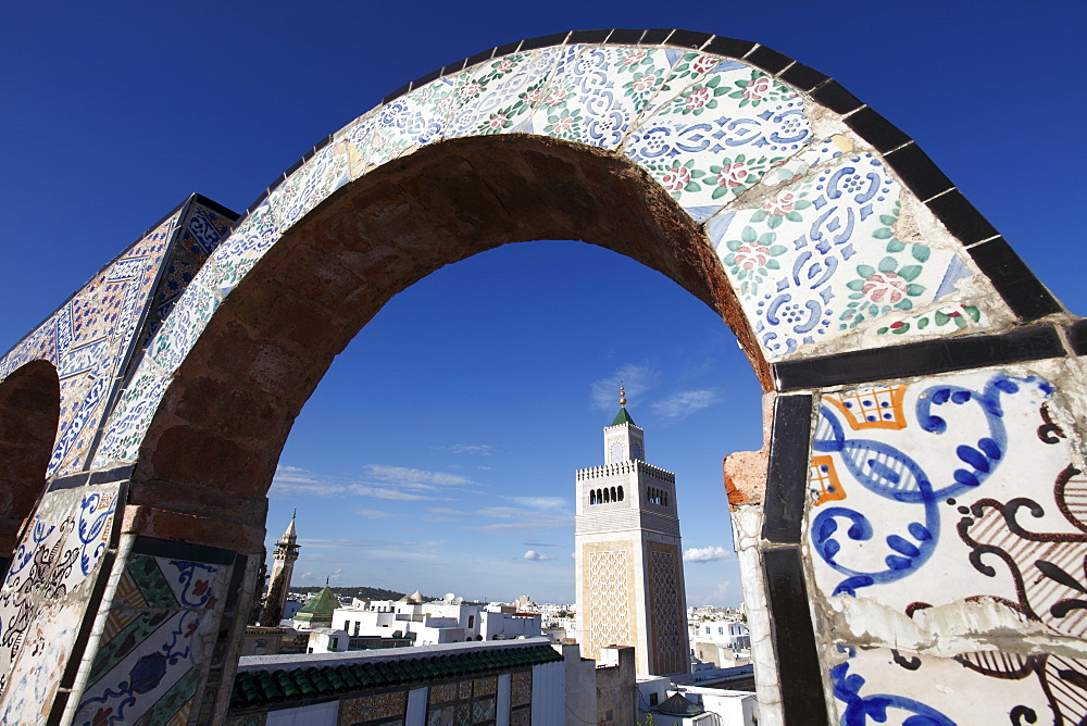 Minaret of the Great Mosque (Jamaa el Zitouna), Medina, UNESCO World Heritage Site, Tunis, Tunisia, North Africa, Africa