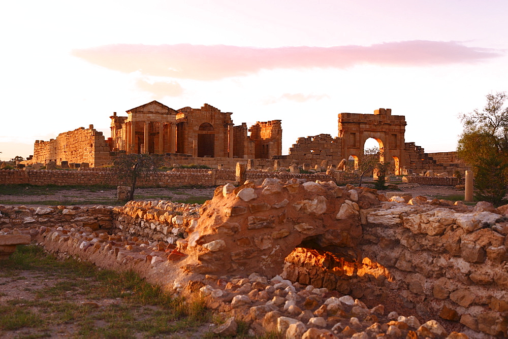 View to Forum and Capitol at the Roman ruins of Sbeitla, Tunisia, North Africa, Africa